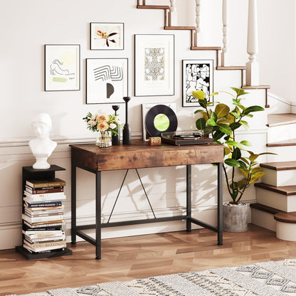 Mexin Small Desk with 2 Wooden Drawers, 40 Inch Home Office Writing Desk, Vanity Desk with Storage, Computer Desk for Bedroom Small Spaces, Table for Office, Kids Study, Makeup, Rustic Brown