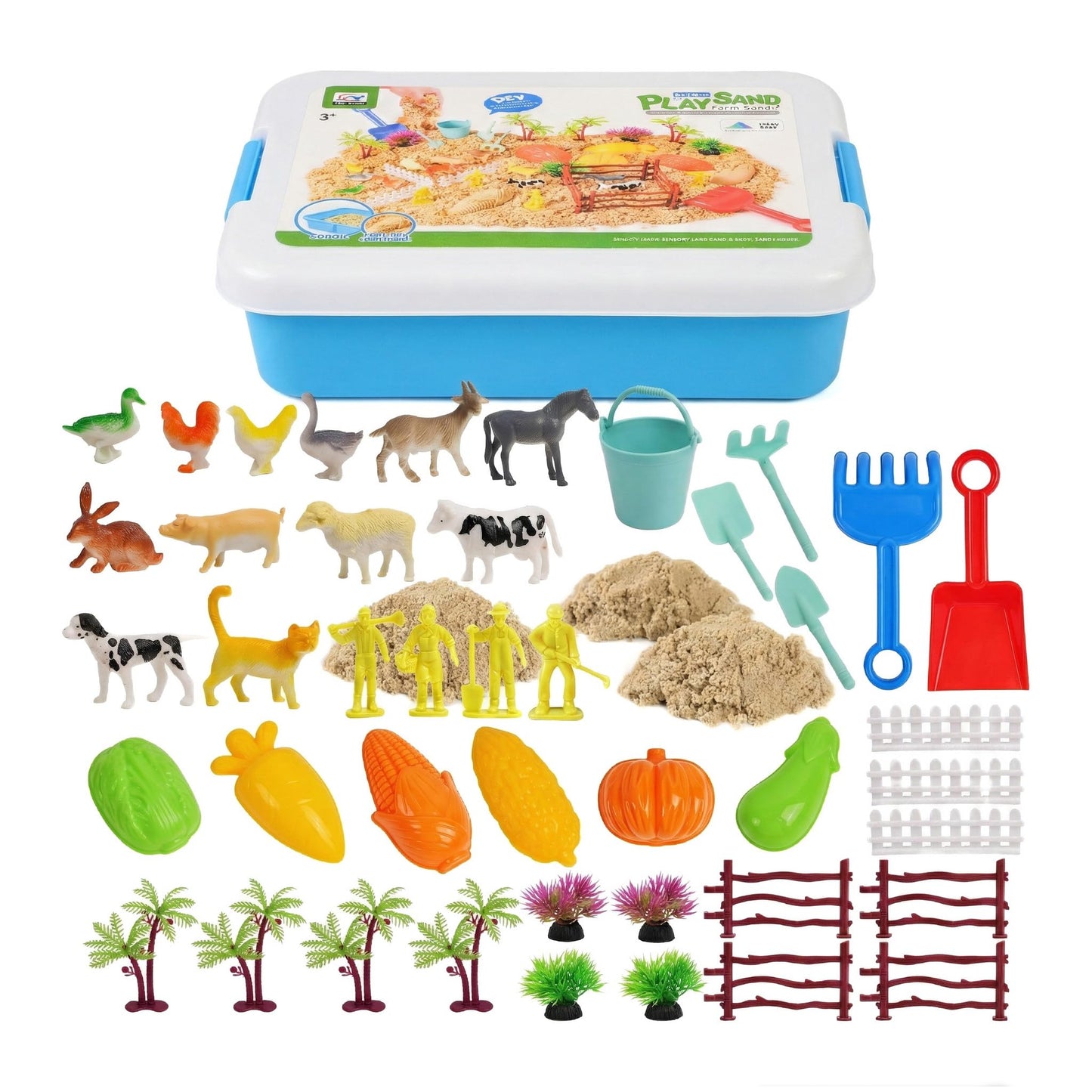 KAYOMIPE Farm Play Sand Toys for Toddlers, 45PCS 2.65Lbs Sensory Sand Set, Kids 3-7 Indoor Outdoor Toys, Christmas Birthday Gift for Boys Girls