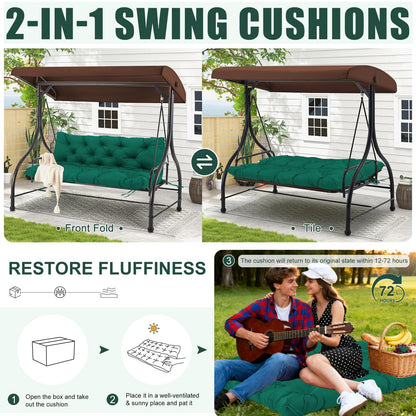 Porch Swing Cushions Outdoor 60 inch x 40 Waterproof Swing Cushions 3 Seater Replacement with Backrest & 8 Ties 5" Thick Bench Swing Cushions for Outdoor Furniture Patio(Dark Green)