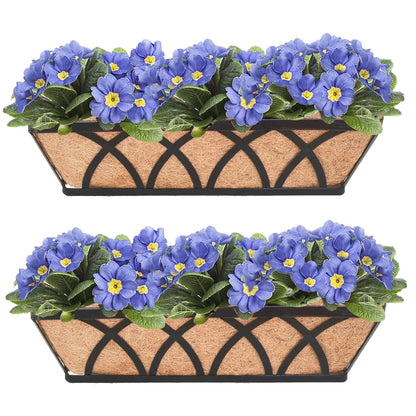 ZVOWOS Flat Railing Planter Window Box 2 Pack 30" Horse Trough Planter with Coco Fiber Liner Metal Window Planter Box Deck Balcony Rail Planter for Outdoor Porch Fence Patio
