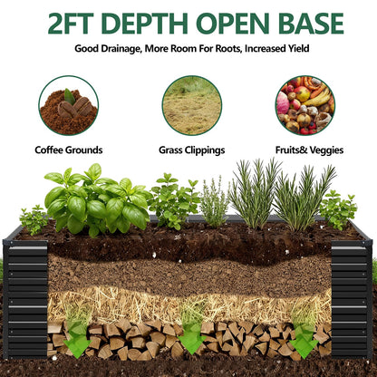 Vengarus 4x2x2FT Galvanized Raised Garden Bed Kit, Deep Root Planter Box Outdoor Large Planter Raised Beds for Planting Flowers,Vegetables and Herbs-Black