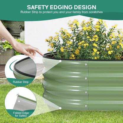 BIRDSINYARD Galvanized Raised Garden Bed - 6×2×1ft Planter Raised Beds for Gardening | Oval Metal Garden Planter Box with Safety Edging and Gloves for Vegetables Fruits and Flower OliveGreen