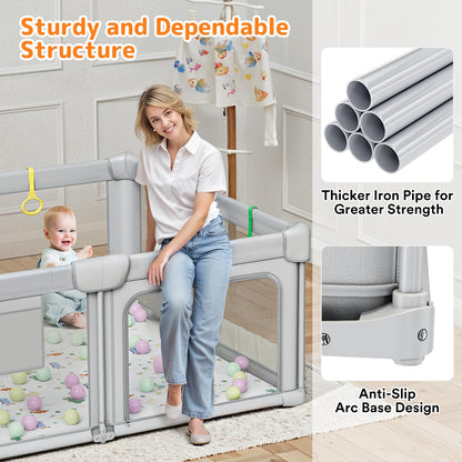 Adotocam Foldable Baby Playpen with Mat, 71"x59" Playpen for Babies and Toddlers, Large Collapsible Play Pen, Portable Safe Play Yard with Gate, Breathable Mesh, Anti-Fall