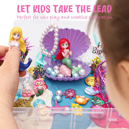 Golray Mermaid Sensory Dough Kit - Play Dough Set with 3 Packs of Playdough, 2 Mermaid Figures, Marine Animals & Plants Toys and Decorative Accessories, Sensory Toys Gifts for Kids & Toddlers