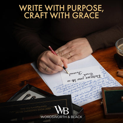 Wordsworth & Black Calligraphy Pen Gift Set, Includes Ink Bottle, 6 Ink Cartridges, Refill Converter, 6 Replacement Nibs, Luxury Bamboo, Journaling, Smooth Writing Pens [Violet Wood]