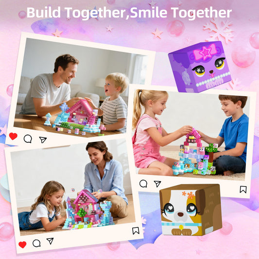 Magnetic Blocks — GobiDex 100PCS Kids Pink Princess Castle Building Blocks Set, Enchanting Cottage with Cute Pets for Girls Age 3+, STEM Sensory Building Toy for Toddler Birthday Gift