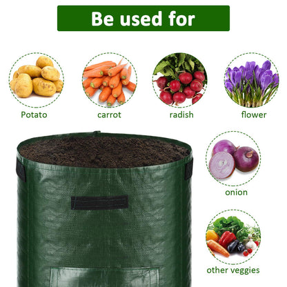 JJGoo 2 Pack 10 Gallon Garden Potato Grow Bags with Flap and Handles Aeration Fabric Planter Pots, Heavy Duty Potato Planters Garden Planting Bags for Onion, Fruits, Tomato, Carrot (Green)