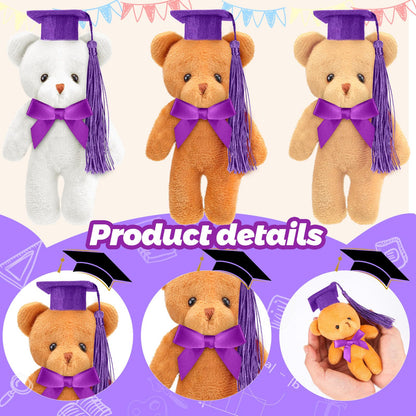 Sotiff 24 Pcs Mini Graduation Bear Plush Gift Stuffed Animal with Cap Gift for Her, for Him, Class of 2026 Graduation Present for College High School for DIY Keychain Xmas Decorations(Purple Cap)