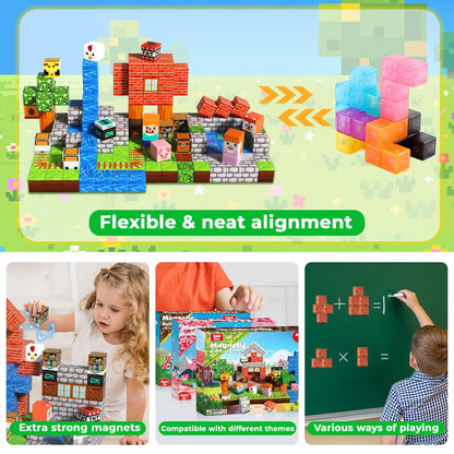 Annexfun 200 PCS Magnetic Blocks - Magnetic Building Blocks, Stacking Magnets for Kids, Sensory Toy for STEM Montessori Sensory Toys for Kids 3+ Boys and Girls Christmas Birthday Gifts