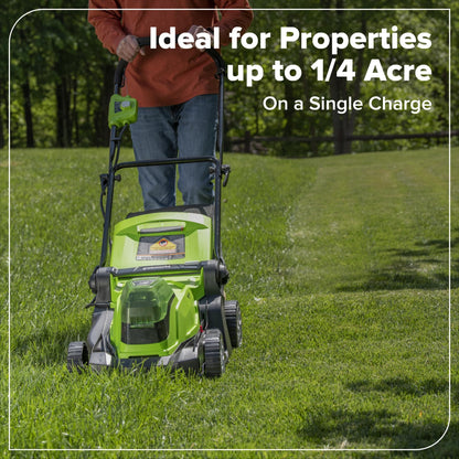 Greenworks 48V (24V x 2) 17" Cordless (Push) Lawn Mower (200+ Compatible Tools), (2) 4.0Ah Batteries and Dual Port Rapid Charger Included