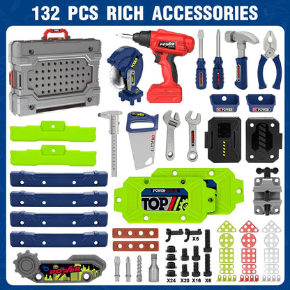 Kids Tool Bench Set with Electric Drill and Realistic Tools, Construction Workbench Playset Toy for Toddler 3-5, Easy Set up, Kids Boy Toys, Birthday Gifts for Boys Age 3 4 5 Year Old