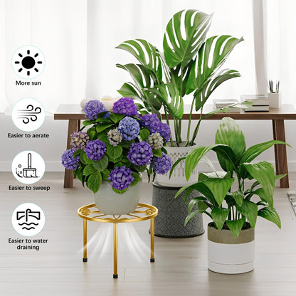 NQW 5 Pack Metal Potted Plant Stands for Indoor Outdoor,Round Planters Flower Pots Stand Holder,Heavy Duty Anti-Rust Iron Plant Shelf for Home Garden Patio Decoration(GoldDiamond)