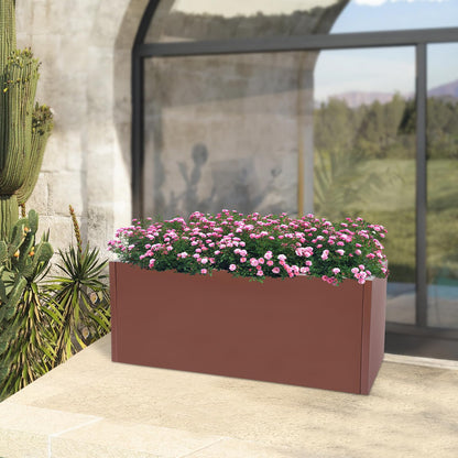 LIYABIN 38'' Large Planter Box, Steel Rectangular Elevated Plant Container with Drainage Holes Rustproof & Heavy Duty for Outdoor Modern, Patio, Balcony, Yard & Indoor Greenery (Brown)