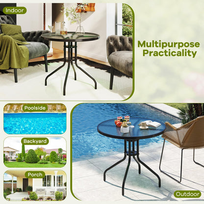 Giantex 31.5" Outdoor Bistro Table, Patio Round Dining Table w/Tempered Glass Tabletop & 2" Umbrella Hole, Heavy-Duty Metal Frame for Garden Yard Poolside Porch (31.5"x31.5"x28.5")