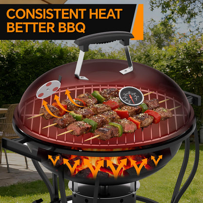 Portable Charcoal Grill with Fan-Assisted Airflow, 17-Inch Small Kettle BBQ Grill, Built-In Thermometer, Lift-Out Charcoal Tray for Camping, Tailgating, Patio, Backyard