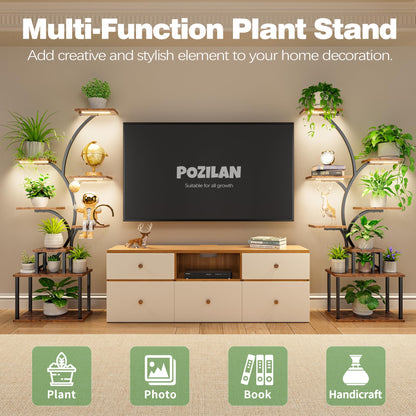 POZILAN Plant Stand Indoor with Grow Lights, 8 Tiered Tall Plant Shelf for Indoor Multiple Plants, Metal Large Flower Holder Display Rack for Living Room, Garden, Patio