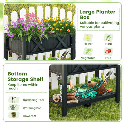 Giantex HIPS Raised Garden Bed, Elevated Planter Box w/Legs, Storage Shelf, Drainage Holes, Weather-Proof Standing Raised Beds for Backyard Balcony Flower Vegetable (Black, 34" x 18" x 29")