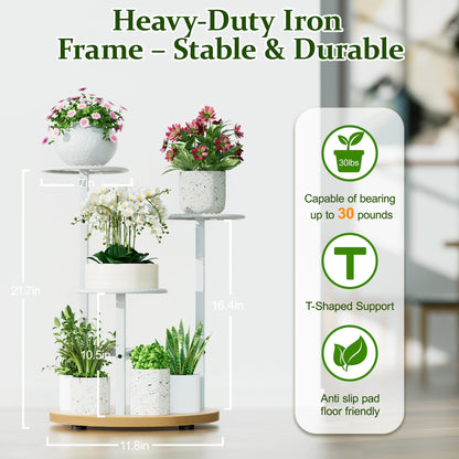 NQW 3 Tier Plant Stand Indoor Outdoor, Tall Metal Wood Shelf Corner Flower Pot Tiered Flower Pot Stands for Patio Garden Balcony Living Room Bedroom