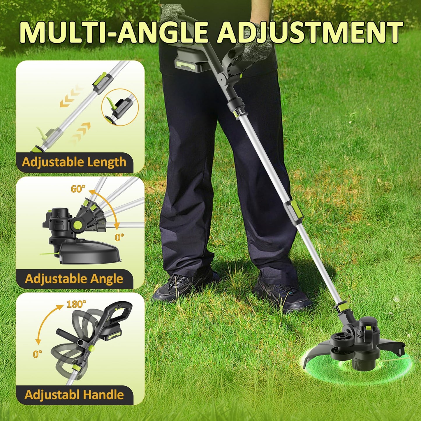 20V Cordless String Trimmer, 2.0Ah Battery Powered with Fast Charger, 12'' Grass Cutter with Auto Line Feed, 3-in-1 Electric Lawn Mower Grass Trimmer & Edger Lawn Tool with 8 Lines for Yard, Garden
