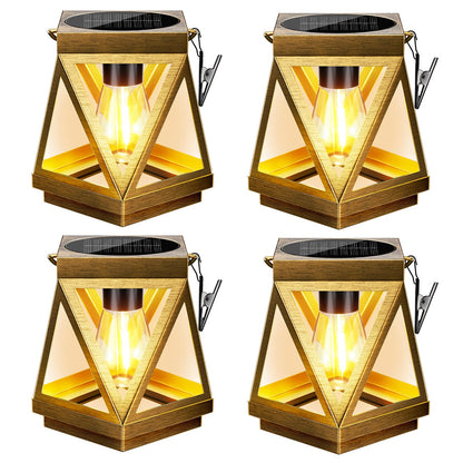KOOPER Solar Lanterns Outdoor Waterproof, 4 Pack Upgraded Metal Hanging Solar Lights Outdoor Lantern Decorative, Bright Bronze Hanging Lanterns for Yard Patio Table Pathway Garden Decor