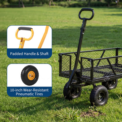  Heavy Duty Steel Garden Cart, 950 LBS Load Capacity Garden Wagon with 10 inch Tire and 180° Rotating Handle Attach to ATV or Tractor Blac
