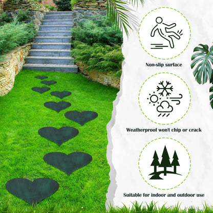 Tandefio 3 Pcs Heart Garden Stepping Stones Brown Cast Iron Stepping Stones Rustic Style Outdoor Stones for Garden Walkway Outside Decorative Decor, 12 Inches (Green)