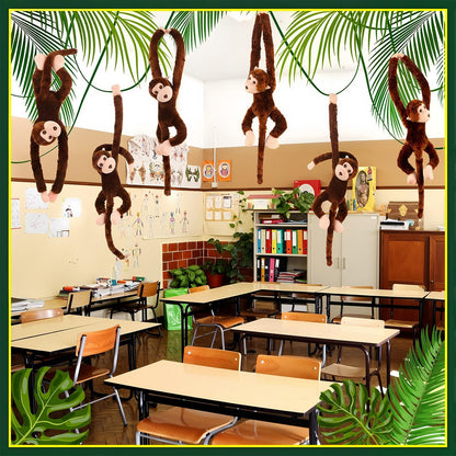 Hungdao 6 Packs Hanging Monkey Stuffed Jungle Animal Toy Gifts with Hook and Loop Jungle Party Hanging Plush Monkey for Classroom Birthday Party Decorations(Dark Brown,24 Inch)