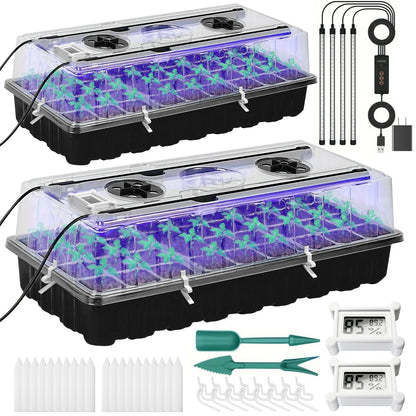 Yioviru Seed Starter Tray with Grow Light,2 Pack 72 Cells Seed Starter Kit with Humidity Dome, Seed Starting Trays for Indoor Plant,Seedling Starter Trays for Germination