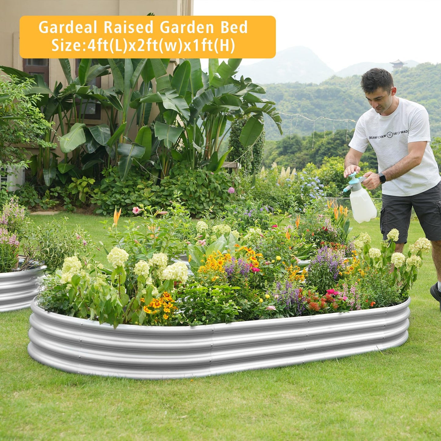 Gardeal Garden Galvanized Raised Garden Bed Kit - Metal Planter Box for Vegetables/Herbs/Flowers, Heavy-Duty Steel Outdoor Garden Box with Reinforced Edges