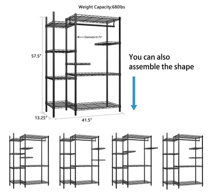 Xiofio Plant Stands for for Indoor Outdoor, Heavy Duty Metal Plant Stand,large Plant Shelf,Adjustable Plant Shelves With Hanging Rod for Living Room,Balcony,Garden,Black