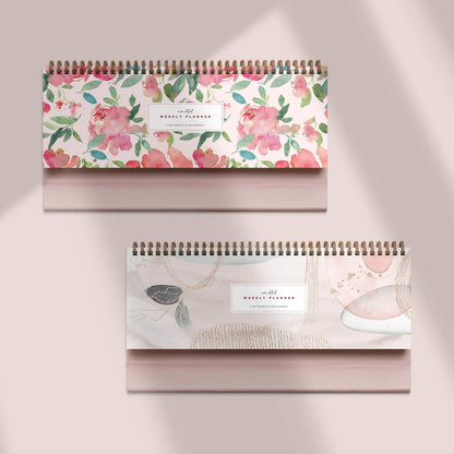 Belle Fleur Non-Dated Spiral Weekly Desk Calendar Planner, 60 Week Inspirational to Do List Pad Desktop Stand, 3.75" x 10.5", La Lune Collection by Bright Day