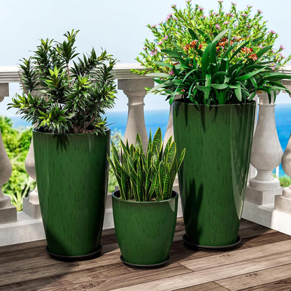 QCQHDU 24,21,11 inch Large Planters with Drainage Hole & Saucer, Set of 3 Plant Pots Tall Planter for Indoor & Outdoor Plants Home Modern Decor