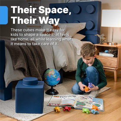 Step2 Contemporary Builders Stackable Storage Cubes, Modular Building Block Kids Toy Organizer Set, 5-Piece, Open-Front, Blue