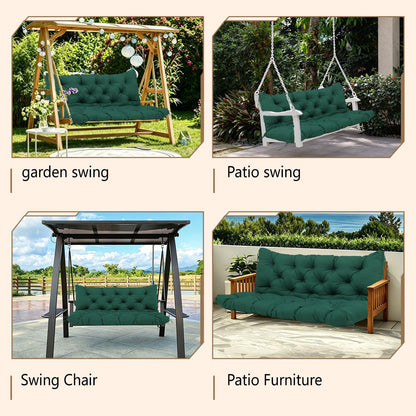 Durable Extra 5" Thick Outdoor Swing Cushions 3 Seater Waterproof Replacement Porch Swing Cushions with Backrest and Ties Fade-Resistant for Outdoor Patio Long Bench Furniture(Dark Green 60×40×5")
