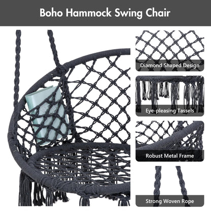 ANOW Hammock Swing with Stand Included, Outdoor Hanging Swing Chair with Stand and Removable Seat Cushion, Max 400 Lbs, Dark Grey