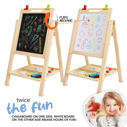 Kidaddle 2-in-1 Double Sided Kid's Easel, Tabletop Art Easel for Toddlers 2-4, Toddler Chalk Board for Children, Kid Art Easel, Arts Easel for Toddlers 2-4 Years, Painting Kit Kids