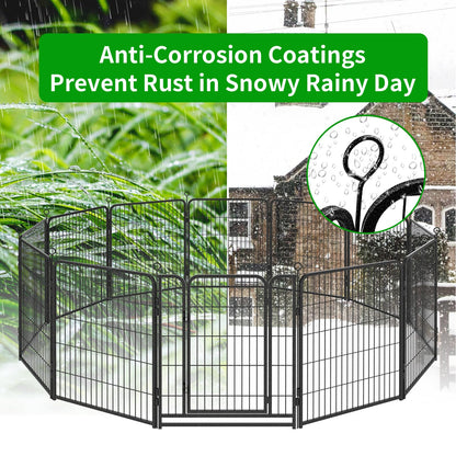 Kfvigoho Dog Playpen Outdoor Extra Wide 12 Piece Panels Heavy Duty Anti-Rust Coating-Strengthened Dog Fence 40" Height with Doors Portable for RV Camping Yard, Total 32FT, 79 Sq.ft, Snowy Black
