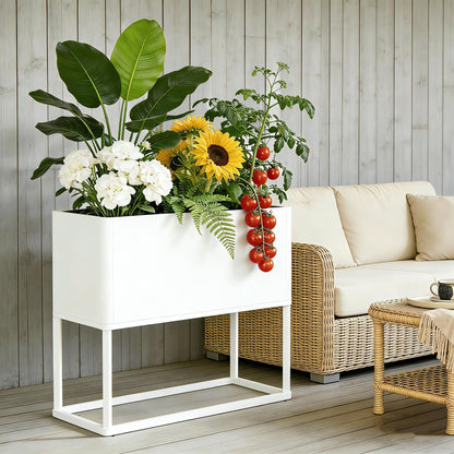Liskanap Large Metal Planter Box with Legs, 38" L*15" W*30" H Modern Tall Raised Garden Bed with Legs, Rectangular Planters for Outdoor Indoor Patio Deck Balcony Porch Commercial, White