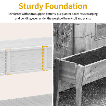 DWVO 47x18x3in Raised Garden Bed HDPE Outdoor with Legs and Lockable Wheels, Weather-Resistant Poly-Wood Elevated Planter Box, Double Tier Planters for Backyard Patio Balcony, White
