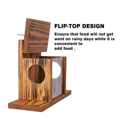 MIXUMON Wood Squirrel Feeder, Squirrel Feeders for Outside Winter, Wooden Chipmunk Feeder for Corn, Peanuts, Durable Box Easy to Fill with Removable Front Panel (Style 1)