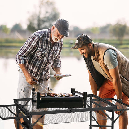 WildFinder Folding Table with 2 Wing Panels, 3x2 FT Camping Table with Mesh Desktop,Height Adjustable Folding Grill Table with Mesh Bag,Portable Outdoor Table for Picnic,Camping,BBQ,Beach(Black)