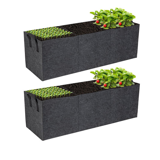 FVOTNW 2-Pack 3 Grid Fabric Raised Garden Bed 22 Gallon, 3x1x1 FT Thickened Garden Grow Bags with Handles - Indoor Outdoor Planter Bags for Vegetables, Herbs, Flowers