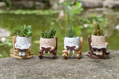 RZOIKZOI Rocking Chair Smiley Face Planter with Drainage Hole, Cute Plant Pots for Indoor Outdoor Plants,Unique Flower Pot for Succulents, Gift for Mother's Day, Birthday, Christmas
