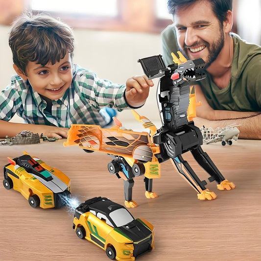 Aimery Collision Transforming Dinosaur Car Toy, 2 Magnetic Cars Convert into Dinosaur Toys,Dino Robot Toy, Boys Toys,Kids Toys, Party Birthday for Kids (Gold Blue)