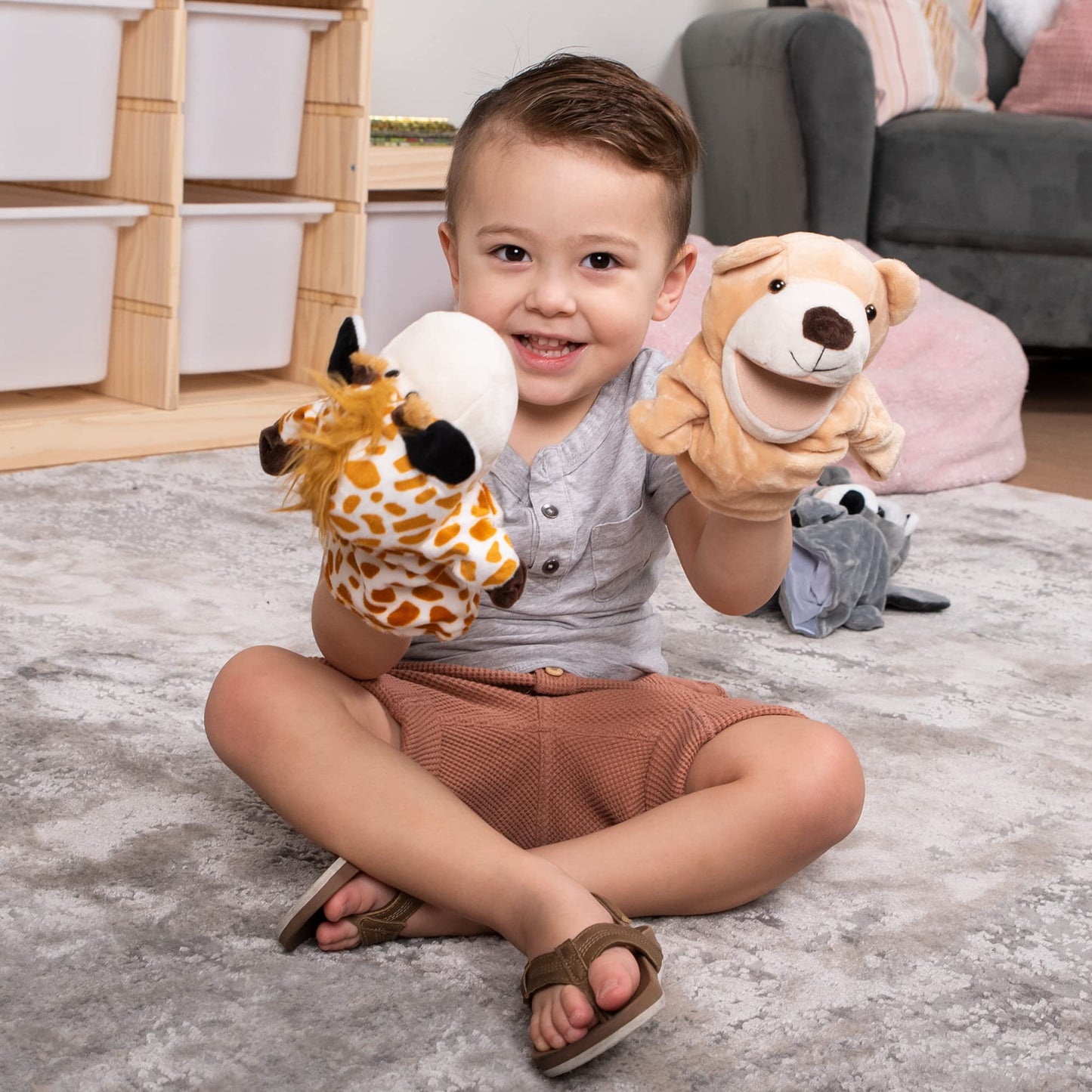 JOYIN 6Pcs Kids Hand Puppet Set with Working Mouth, Toddler Plush Toy Includes Elephant, Giraffe, Lion, Bear, Raccoon and Monkey for Show Theater, Easter Birthday Gifts for Kid