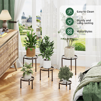 Simple Trending Metal Plant Stand Indoor Outdoor, Heavy Duty Flower Pots Stand, Anti-Rust Iron Plant Pot Shelf Holder for Multiple Plant (5 Pack Black)