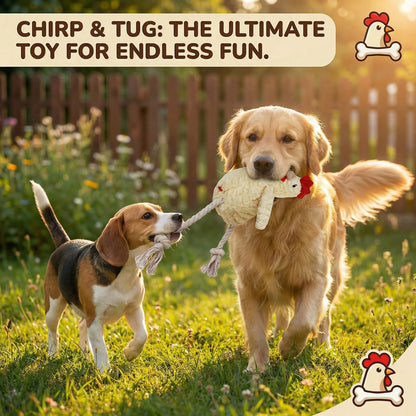 Paw-FECT Piece Soft Plush Chicken Dog Toy, with Sqeaking Sound, Durable Rope Feet, and Crinkle Wings, Emotional Support Companion Chew Toy, Great for All Breeds of Dogs