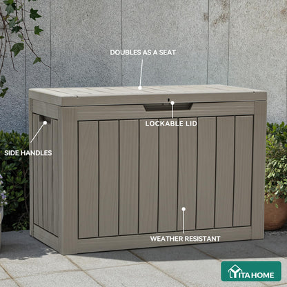 YITAHOME Outdoor Storage Box, 45 Gallon Waterproof Resin Deck Box, Lockable Organizer for Patio, Poolside, Deck, Cushions, Throw Pillows, Garden Tools, Brown