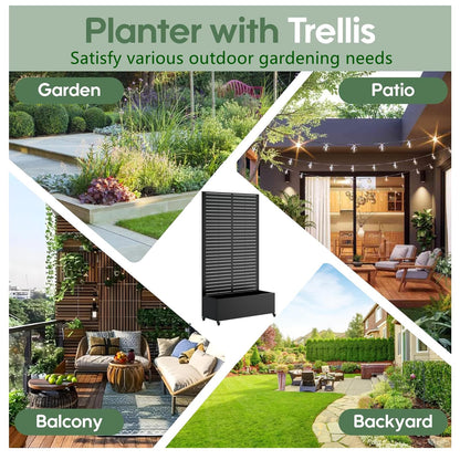 Roockky Metal Planter Box with Trellis, Outdoor Raised Garden Bed with Trellis & Wheels, 73"x35"x16" Planter Box Trellis with Drainage Holes & Privacy Screen for Climbing Plants, Vegetables, Black-3