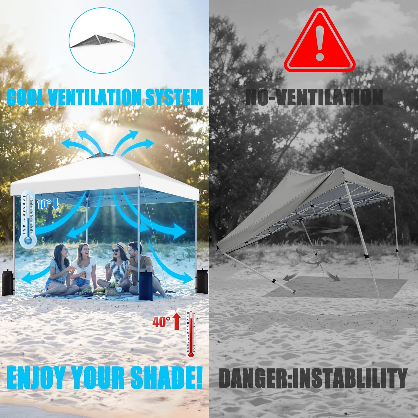 SANWAY 10x10 Pop Up Canopy Tent, One Push Setup, Heavy Duty Portable for Beach Camping Parties with Vents - Snow White